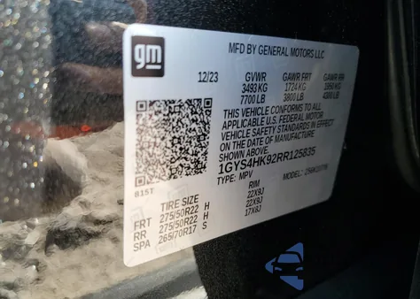 2024 Cadillac Escalade V из США, поврежденный, VIN 1GYS4HK92RR125835